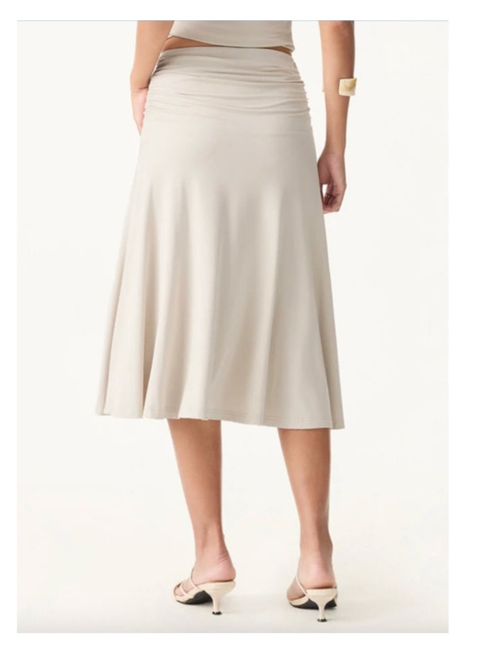 OGL Skirt Size Flowy Side Ruched A-line Midi Skirt Fog Cream Eco-SkinKiss - Picture 2 of 13